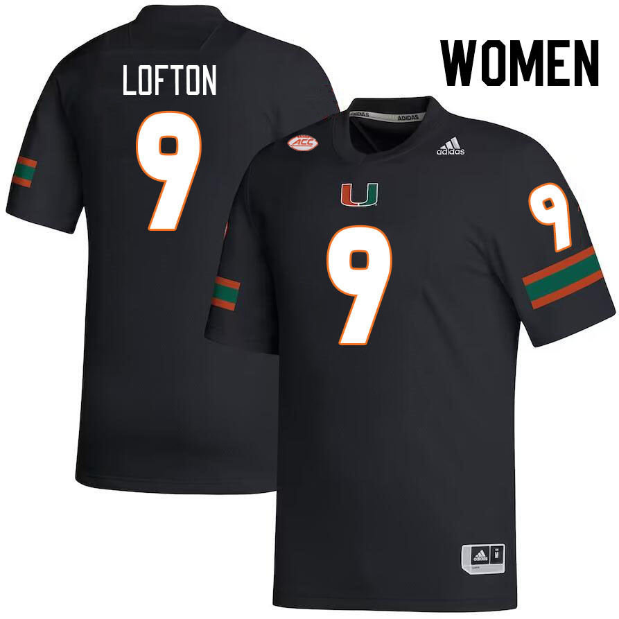 Women #9 Elija Lofton Miami Hurricanes College Football Jerseys Stitched-Black